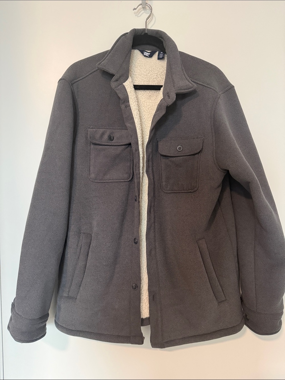 Lands' End Men's Dark Gray Sherpa-Lined Shirt Jacket